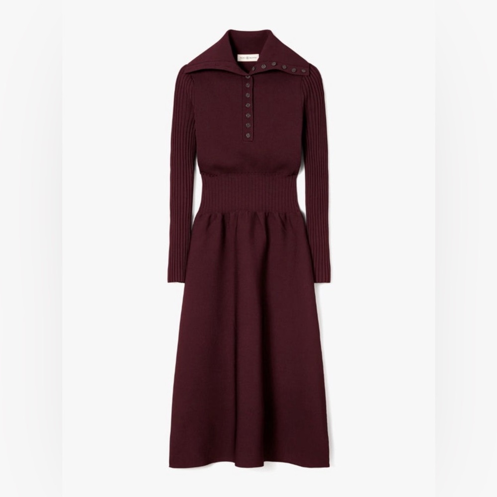 TORY BURCH, Knit midi dress, XS, Eggplant/deep purple